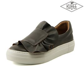 [KUHEE] Slip-on(6703)-GR 3.5cm-Sneakers Ruffle Suede Cushion Tall Daily Handmade Shoes-Made in Korea